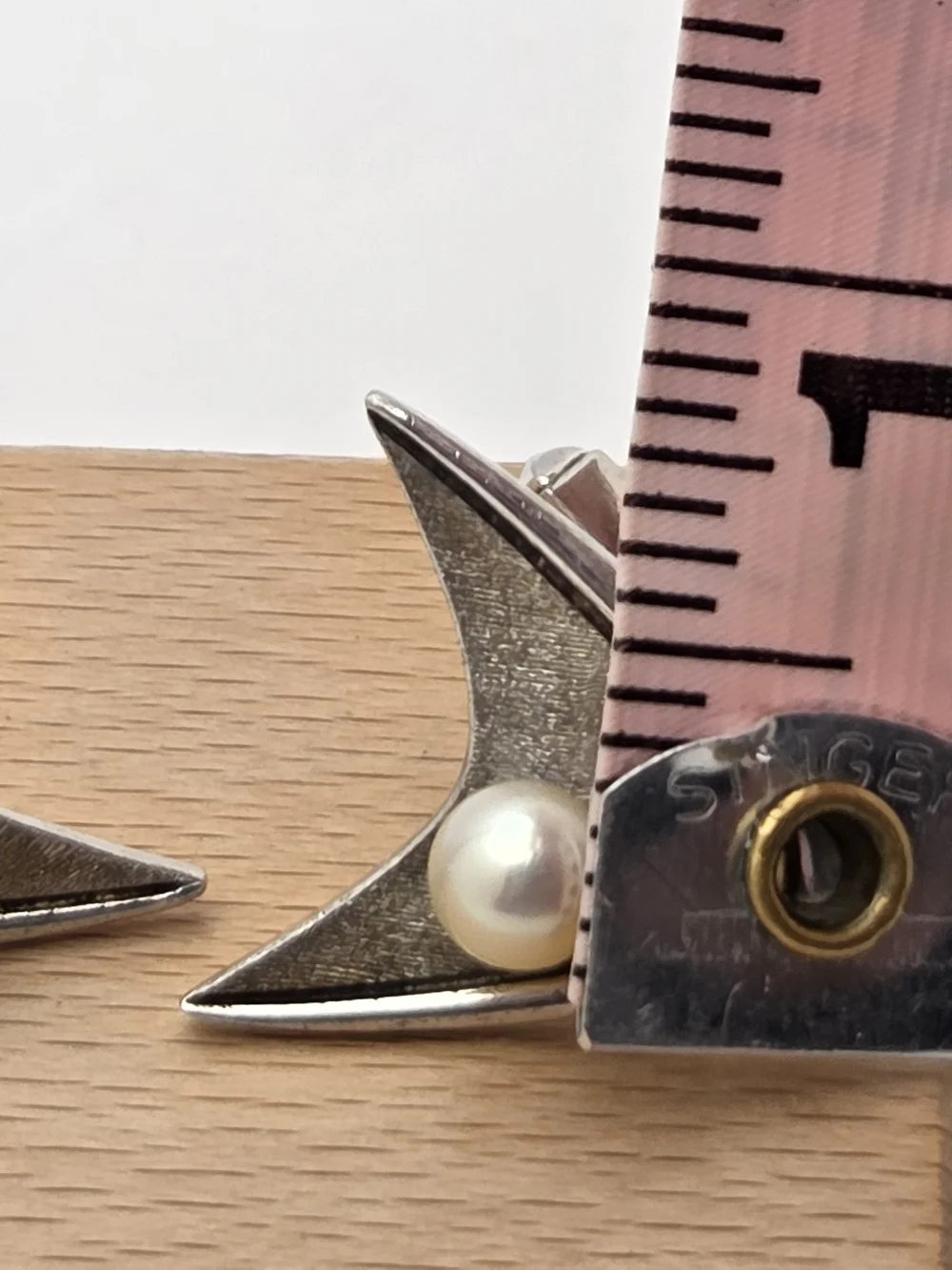 Vintage Sterling Silver Pearl Atomic Age Boomerang Cufflinks MCM